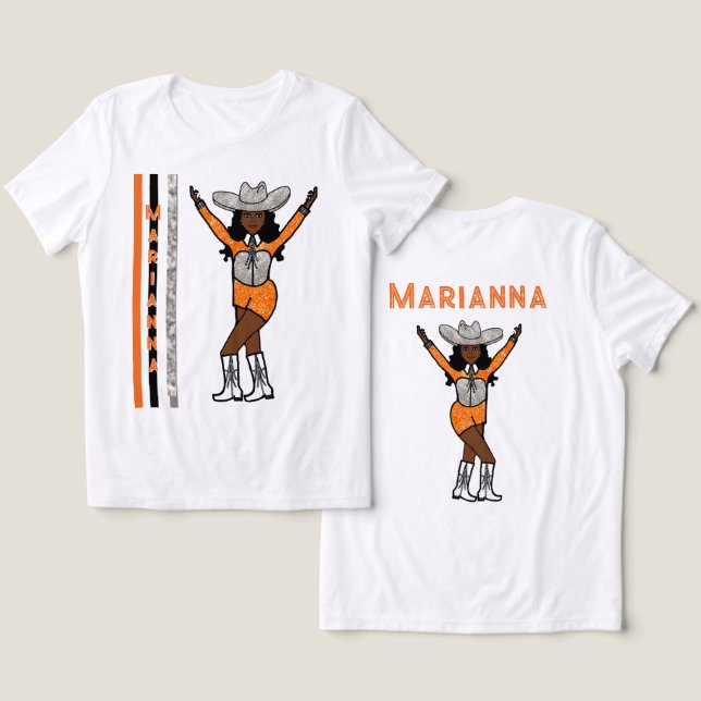 Majorette/ Dancer Westerna Silver-Orangen T Shirt (Design fram och bak)