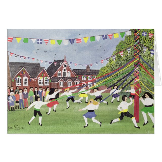 Majstång som dansar 1991 hälsningskort (Framsidan Horizontal)