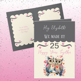 Maka 25-årsjubileum uggla grått rosa kort