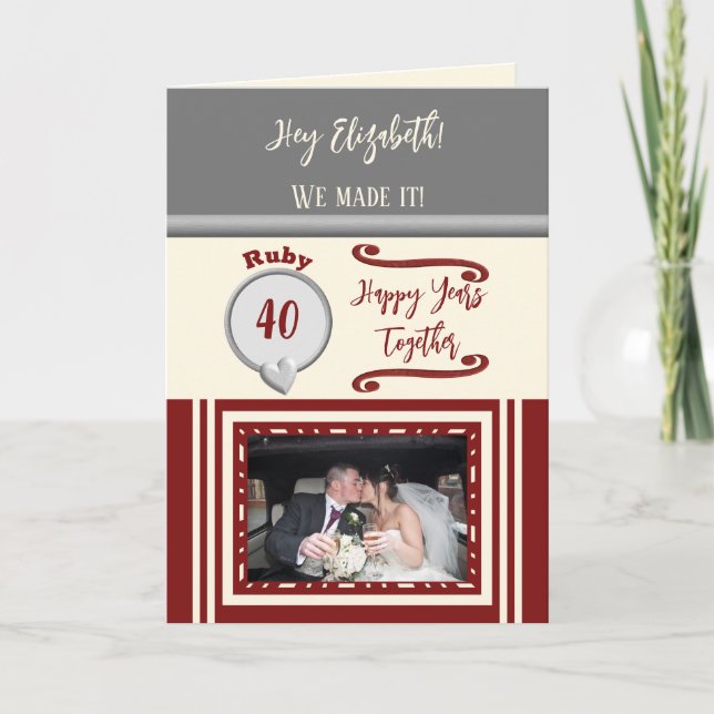 Maka, 40-årsdag, grått-foto kort (Framsida)