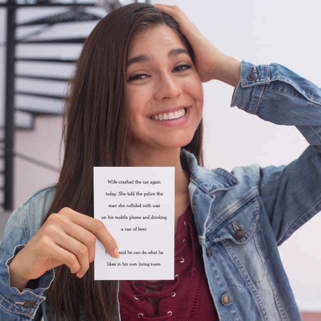 Maka kraschad bil Told Police Funny Humor Joke LOL Helgkort (Wife Car Accident Police Funny Humor Joke Birthday Holiday Card)
