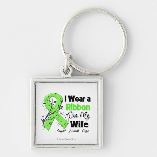 Maka - Lymphoma Ribbon Fyrkantig Silverfärgad Nyckelring (Framsidan)