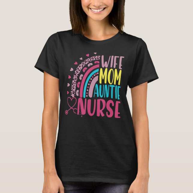 Maka Mamma Auntie Nurse Mors dag Leopard Rainbow T Shirt (Framsida)