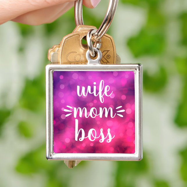 Maka Mamma Chef Babe Script Typografi på Shock ros Fyrkantig Silverfärgad Nyckelring (Skapare uppladdad)