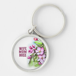 Maka Mamma Chef, Rosa Flowers Rund Silverfärgad Nyckelring