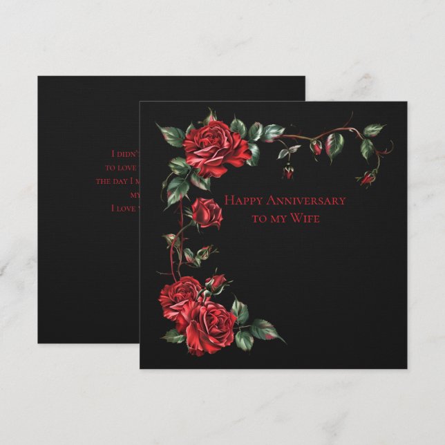 Maka på årsdagen Röd ros Ram på svart Anteckningskort (Fram/baksida)