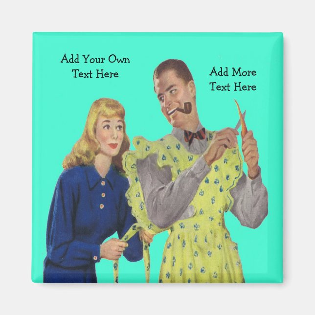 Maka som tar hand om hennes Make Apron Funny Retro Magnet (Framsidan)