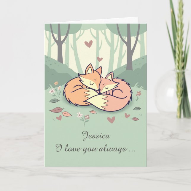 Maka till eget namn Valentine Foxes Kärlek alltid Kort (Framsida)
