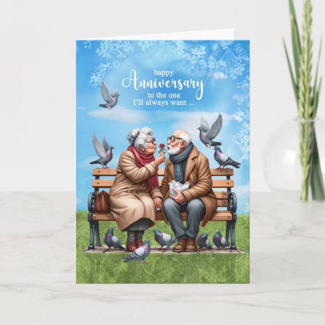 Maka till gamle par på Bench Bröllop-årsdagen Kort (Framsida)