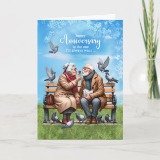 Maka till gamle par på Bench Bröllop-årsdagen Kort