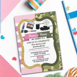 Maka upp och Arméns pojkvän Birthday Shared Party Inbjudningar