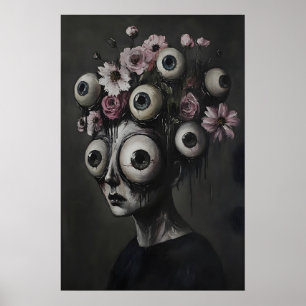 Makaber kvinna ansikte öga Halloween tryck, Kuslig Poster