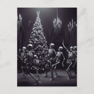 Makabre jul Skeletons runt träd Vykort