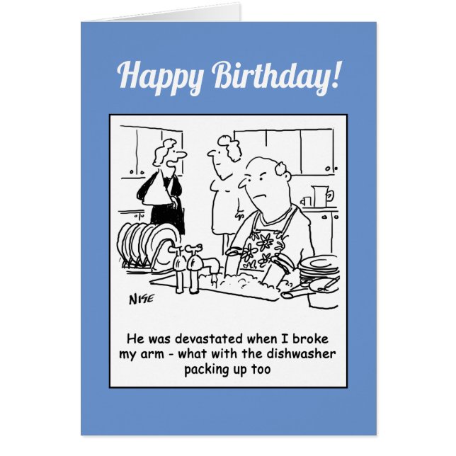 Makan har brutit Arm så människan Tvättar Tecknad. Hälsningskort (Framsidan)