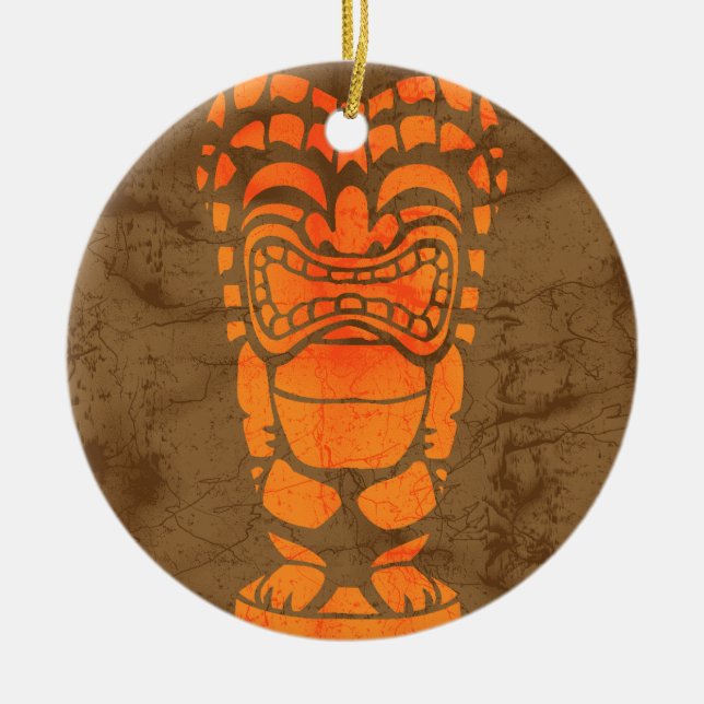 Makapuu Beach Hawaiian Laughing Tiki Batik Julgransprydnad Keramik (Framsidan)