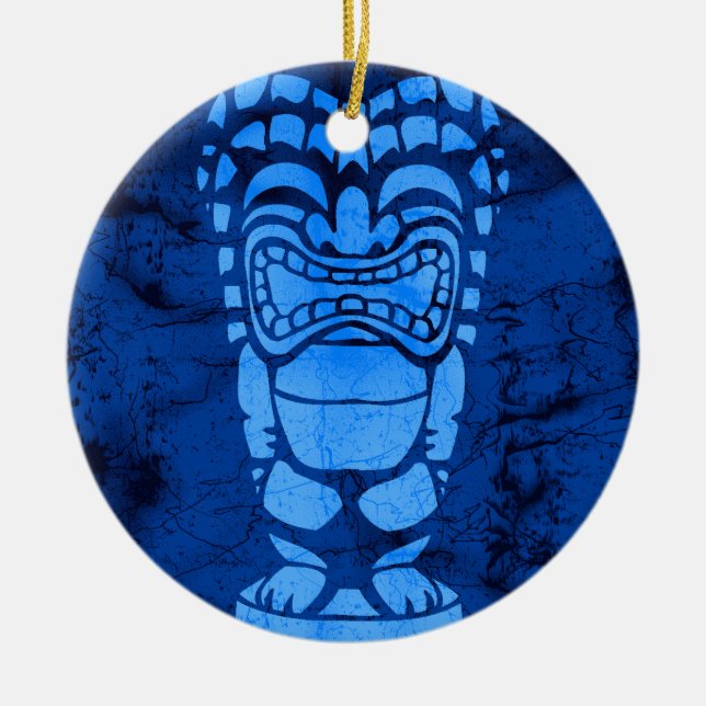 Makapuu Beach Hawaiian Laughing Tiki Batik Julgransprydnad Keramik (Framsidan)