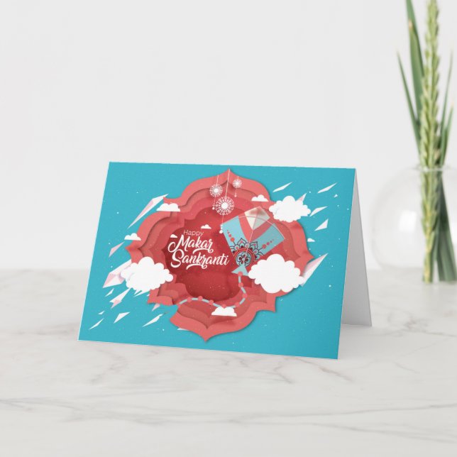 Makar Sankranti blå och röd drake Kort (Framsida)