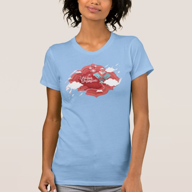 Makar Sankranti blue och red kite T Shirt (Framsida)