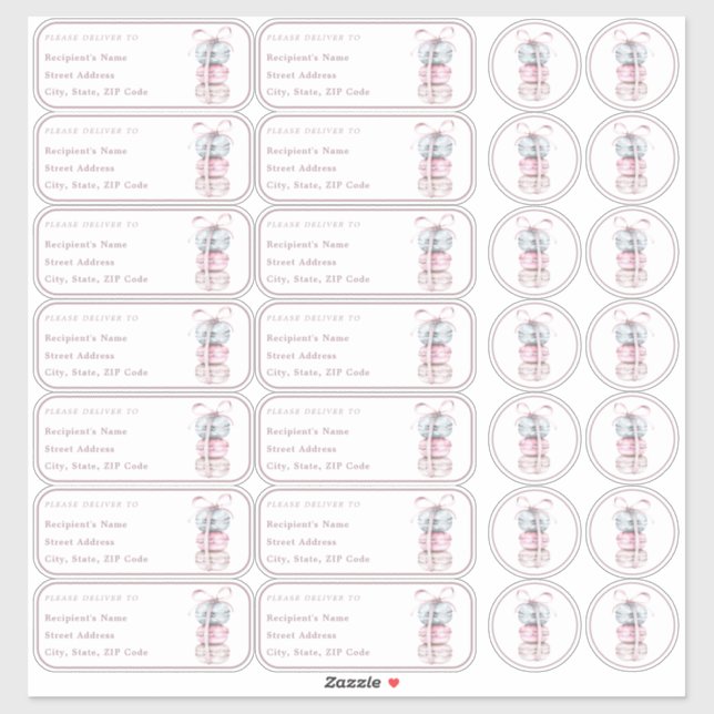 Makaron Individuell namnadress + kuvert Klistermärken (Ark)