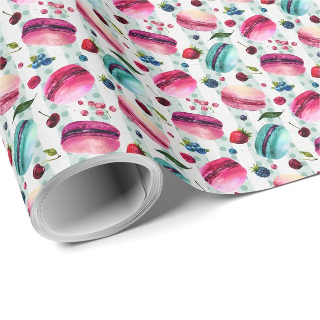 Makaroner, Franskar med bär och Polka dots Presentpapper (Rullad Hörn)