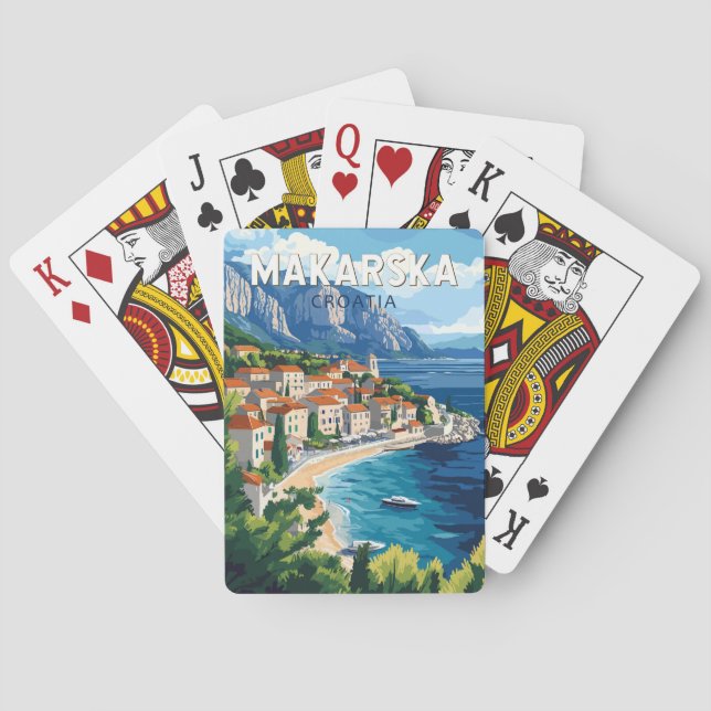 Makarska Kroatien Illustration Travel Art Vintage Casinokort (Baksidan)