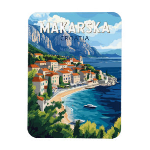 Makarska Kroatien Illustration Travel Art Vintage Magnet