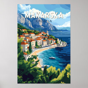 Makarska Kroatien Illustration Travel Art Vintage Poster