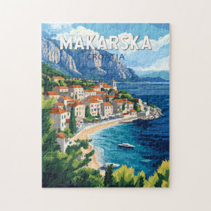 Makarska Kroatien Illustration Travel Art Vintage Pussel