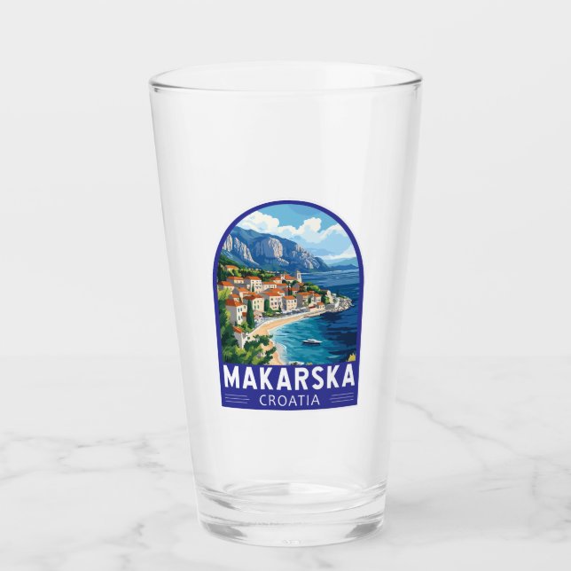 Makarska Kroatien Travel Art Emblem Glaskopp (Framsida)