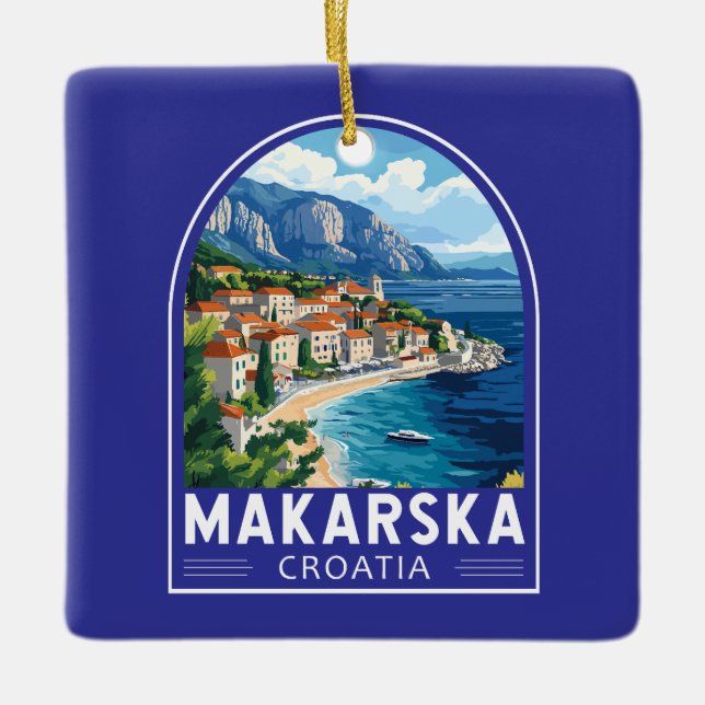 Makarska Kroatien Travel Art Emblem Julgransprydnad Keramik (Framsida)