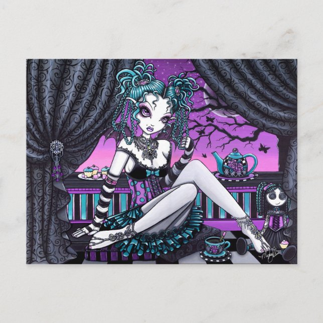 Makayla Adsible Älva Tea Party Fantasy Postcard Vykort (Framsida)