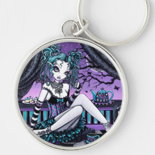 "Makayla" gotisk Couturefe Keychain Rund Silverfärgad Nyckelring