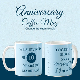 Make 10 år av giftermål, blått år kaffemugg