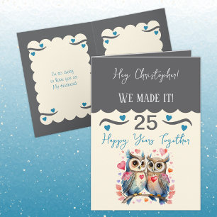Make 25-årsjubileum uggla grått blue kort