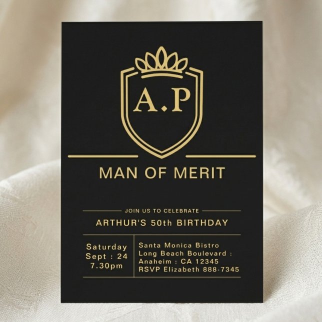 Make 50 år Födelsedag 50 år Svart Guld Fest Inbjudningar (50th birthday invite on cloth background.)