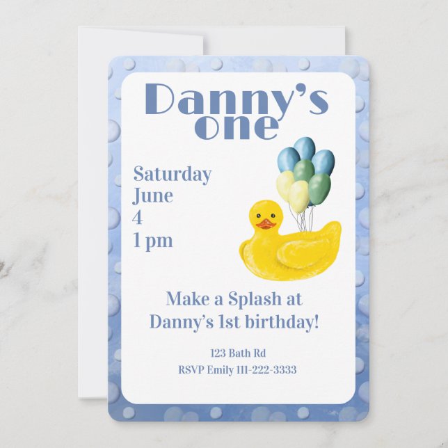 Make a Splash Rubber Duck 1st Birthday Invitation Inbjudningar (Framsida)