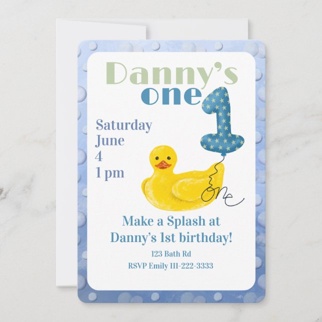 Make a Splash Rubber Duck 1st Birthday Invitation Inbjudningar (Framsida)