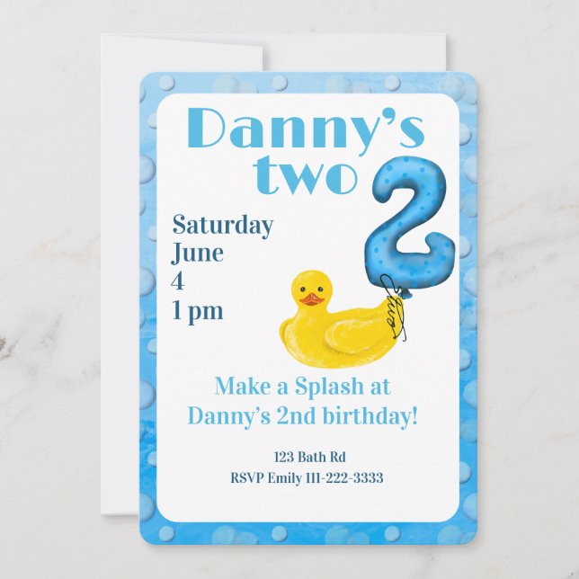 Make a Splash Rubber Duck 2nd Birthday Invitation Inbjudningar (Framsida)