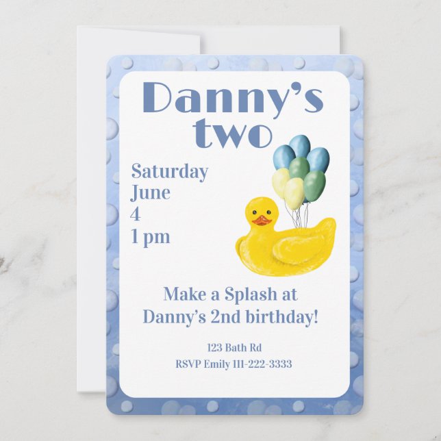 Make a Splash Rubber Duck 2nd Birthday Invitation Inbjudningar (Framsida)