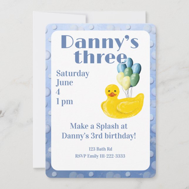 Make a Splash Rubber Duck 3rd Birthday Invitation Inbjudningar (Framsida)