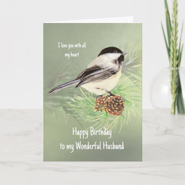 Make Birthday Kärlek my Heart Chickadee Bird Kort (Framsida)