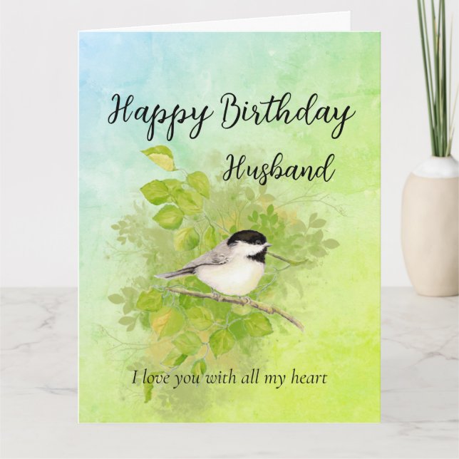 Make Birthday Kärlek my Heart Chickadee Bird Kort (Framsida)