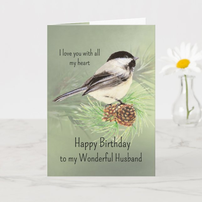 Make Birthday Kärlek my Heart Chickadee Bird Kort (Liten växt)