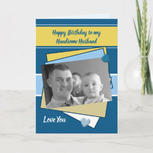 Make blå gult vit Birthday-foto hälsning Kort