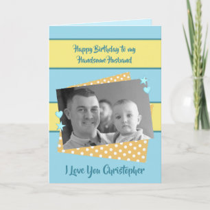 Make blue & gult Birthday-foto hälsning Kort
