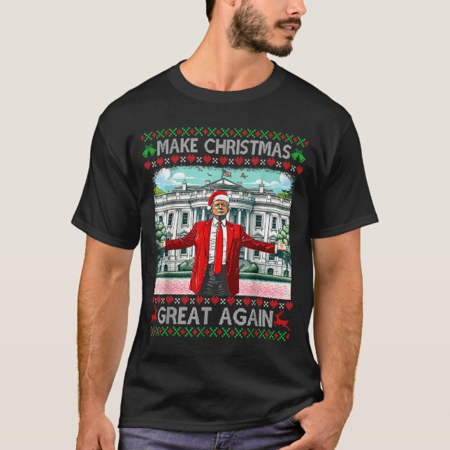 Make Christmas Great Again Xmas Funny Trump Pajama T Shirt (Framsida)