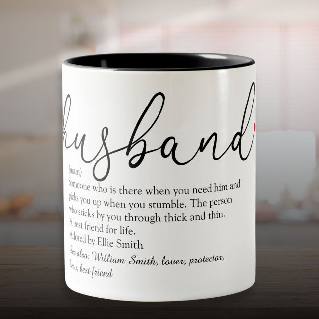 Make Definition Script Kärlek Heart Två-Tonad Mugg (Husband Definition Script Love Heart Two-Tone Coffee Mug)