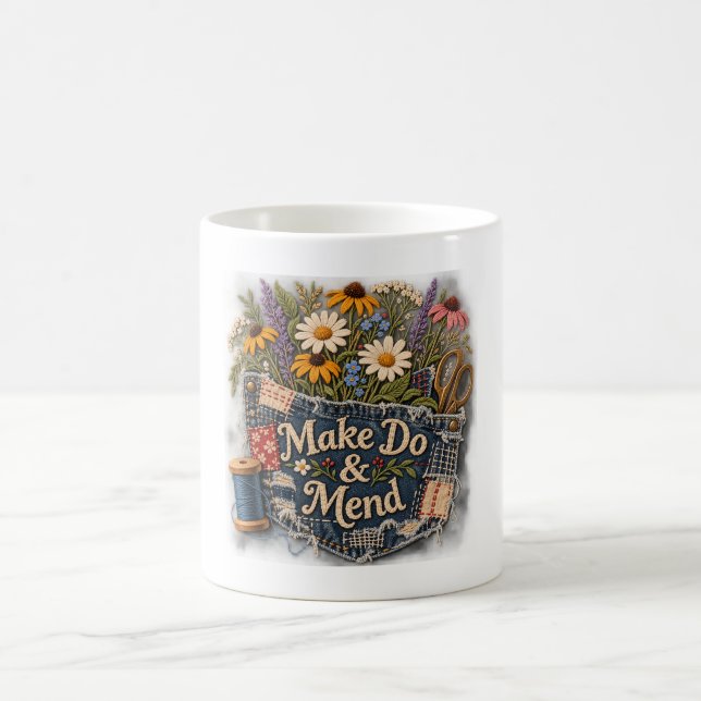 Make Do & Mend – Denim Fick Vilda Blommor Kaffe Kaffemugg (Center)
