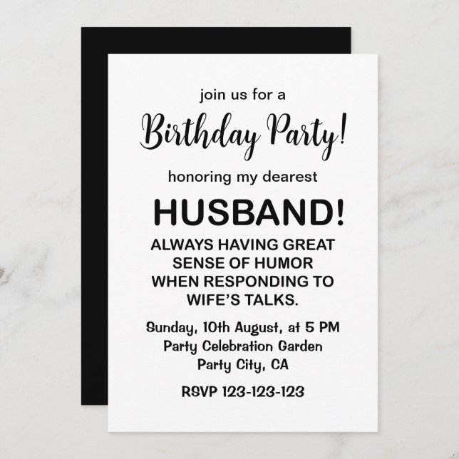Make Hubby Quote Funny Make Birthday Inbjudningar (Fram/baksida)