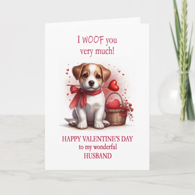 Make I Woof You Valentine Day Puppy Hund Helgkort (Framsida)